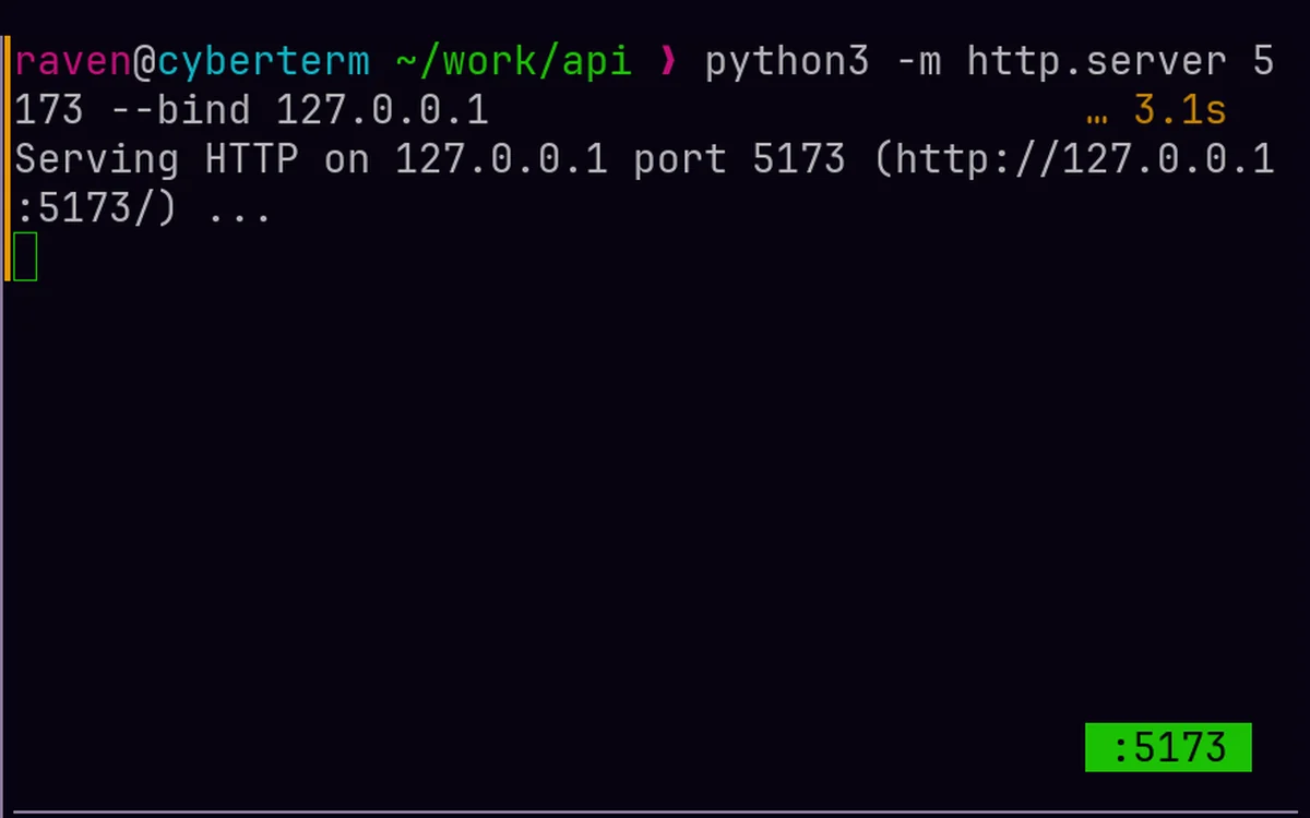 A pane running a dev server with a :5173 port chip in its corner