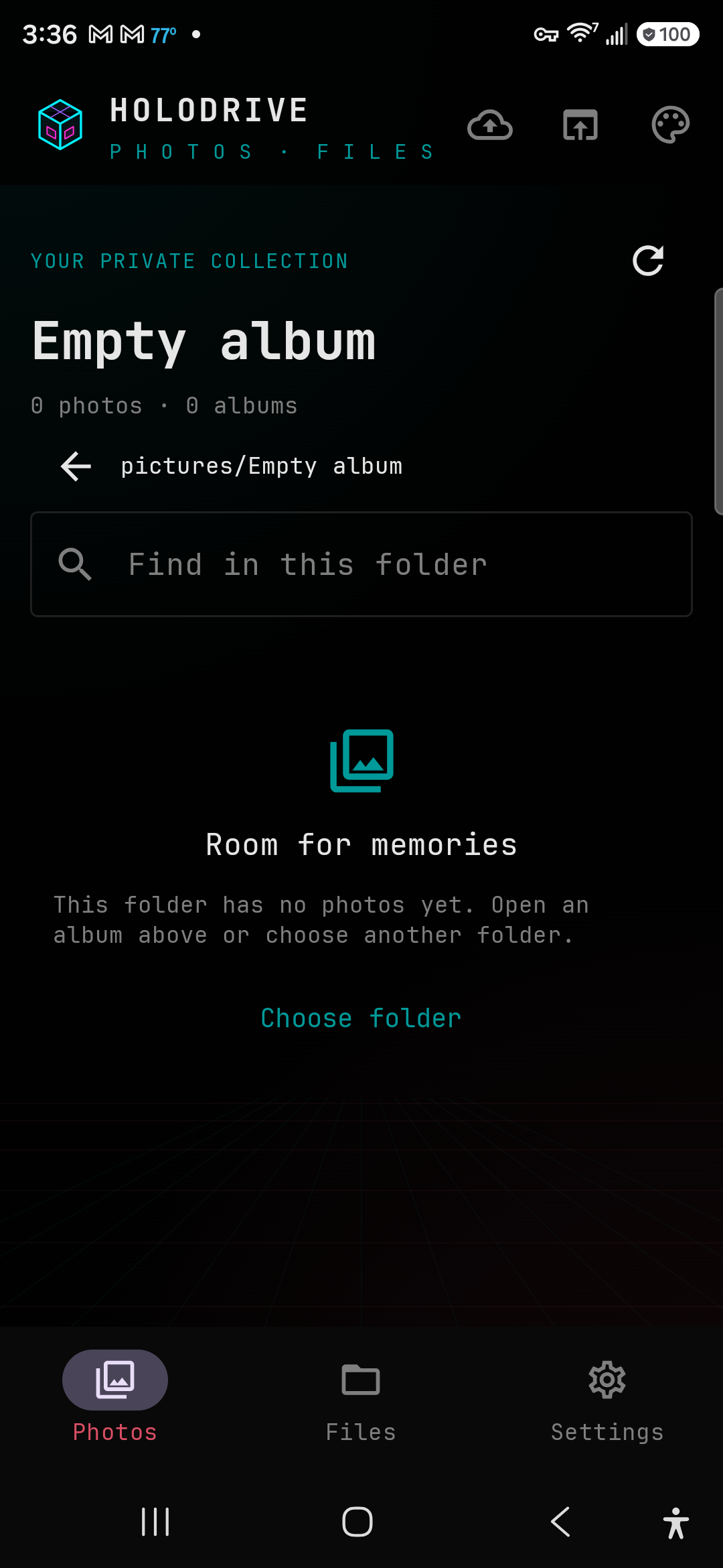Android capture of the Holodrive empty album state
